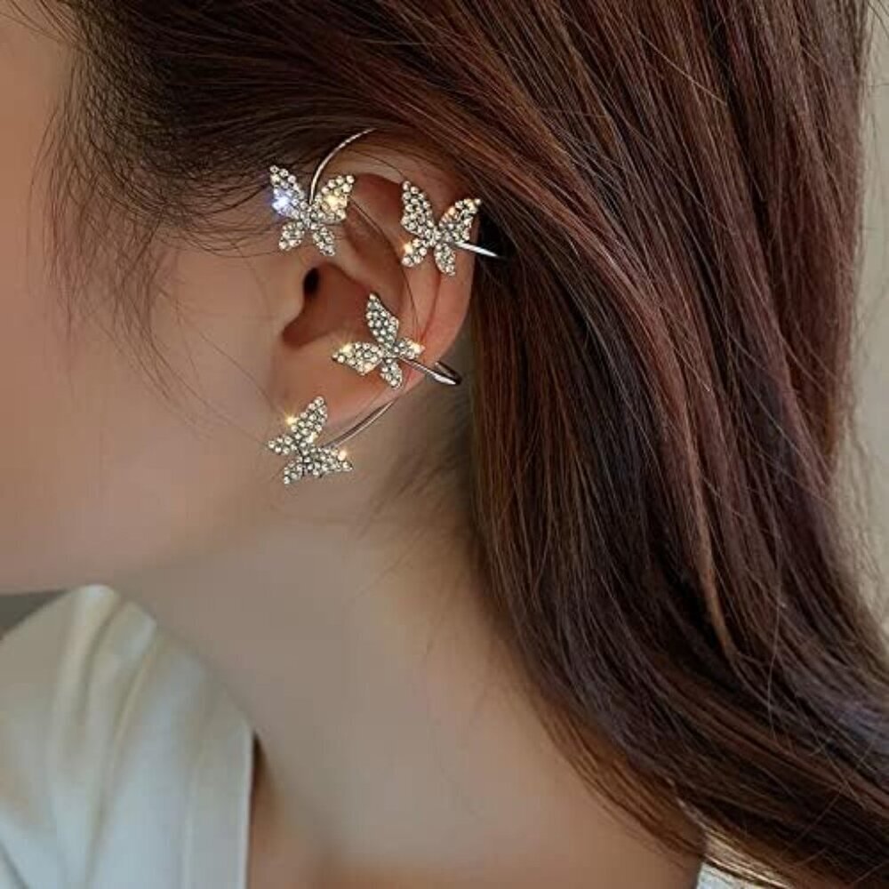 Shining Butterfly Ear Cuffs Zircon Butterfly Earrings for Women Ear Cuffs for Wo - Picture 6 of 6